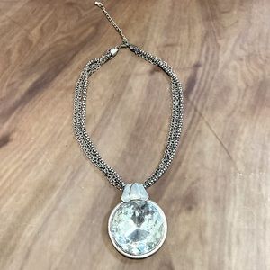 Costume Silver 3 Chain Necklace w/ Large Jewel Medallion